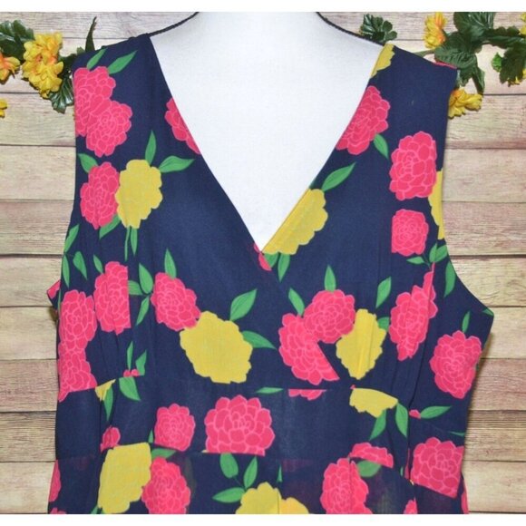 Jessica London Blue Floral Sleeveless Dress Plus Size 24 Flowy Ruffles Spring - Picture 2 of 13